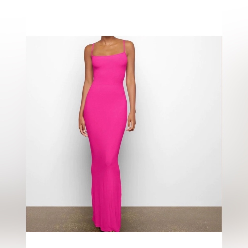 Skims soft lounge hot pink long slip dress